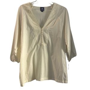 Patprimo 100% Cotton Tunic Peasant Blouse Top NEW w Tag Cream Linen Color Sz 12